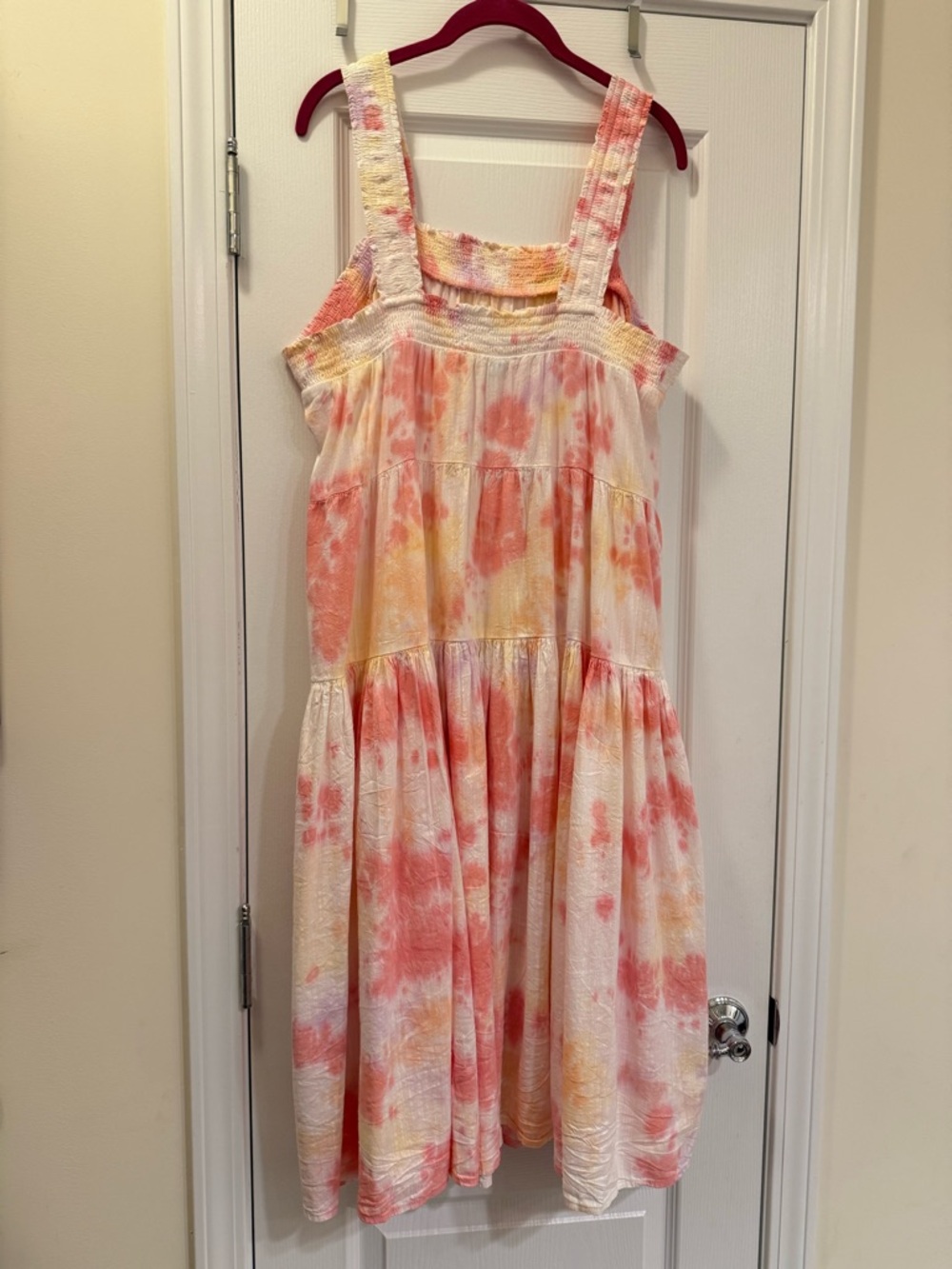 Brand New Old Navy Tie-Dye Tiered Maxi Sundress - Pink/Peach/Yellow - Picture 6 of 10